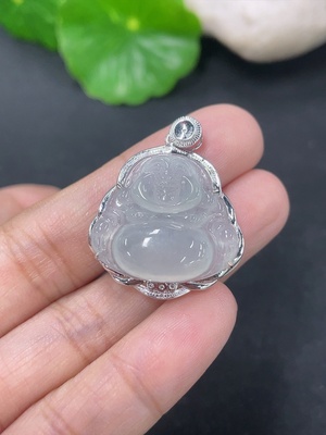F46551636 翡翠佛公镶嵌吊坠 18k金镶 配镶钻石 货品总重约3.75g