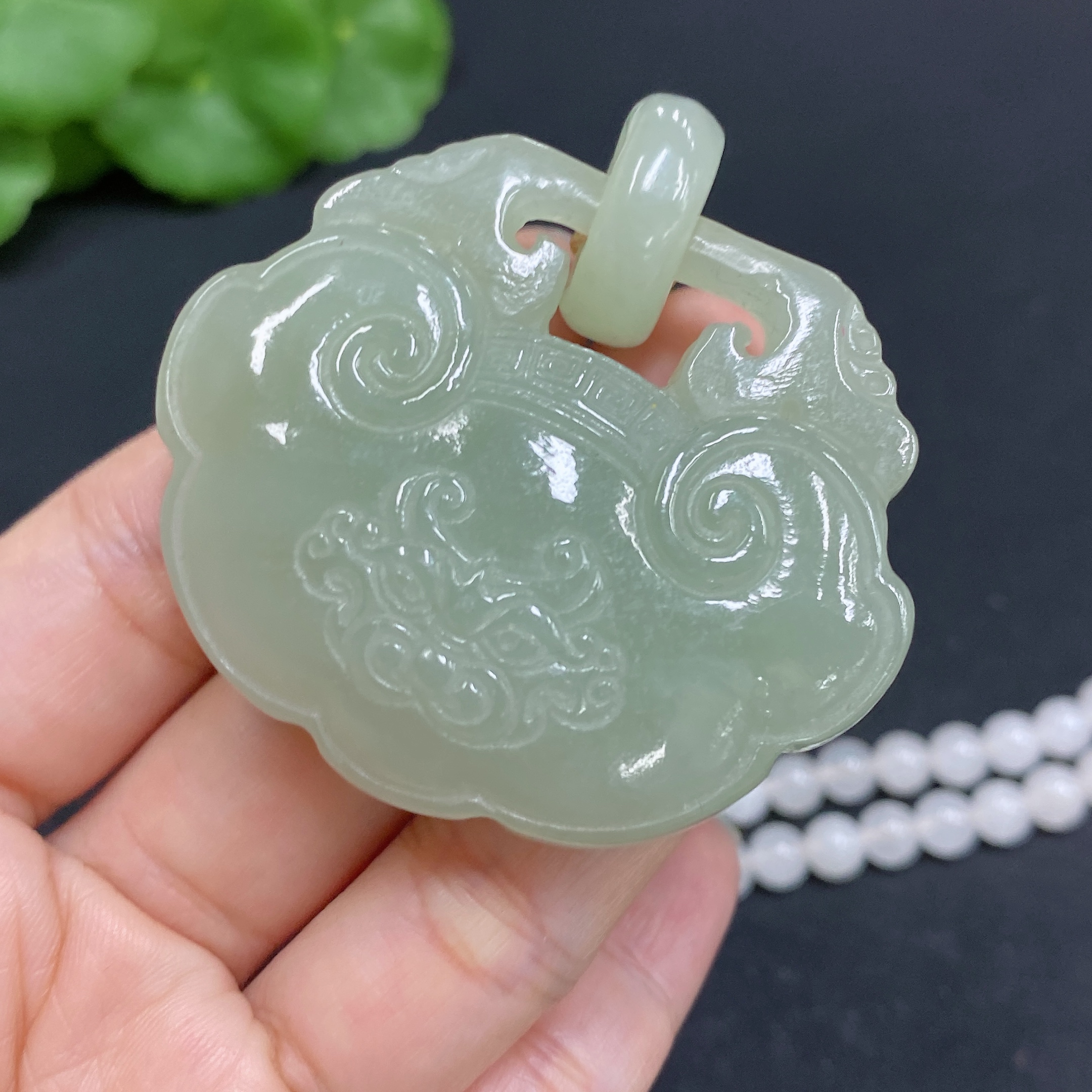 H34015585 Hetian Jade Pendant Antique Piece Total Weight Approx. (including chain, chain not Hetian Jade) 87.2g
