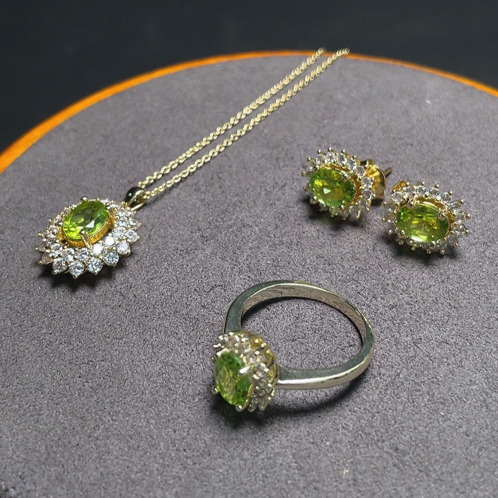 C33842803 Peridot Necklace + Ring + Earrings Non-Gold Adjustable Total Weight Approx. 9g Wholesale Lot