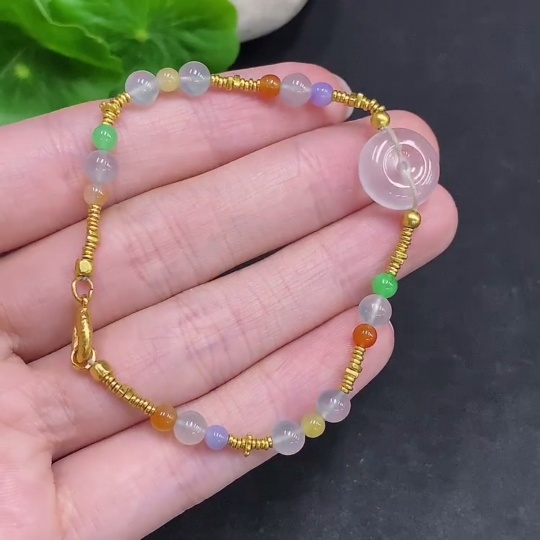 F34967858 Jadeite bracelet (No imprint, surface gold content Au99%) Total weight approx. 7.9g (Yellow and red color origin undetermined)