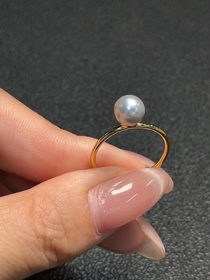 C34992255 Seawater pearl ring, color origin undetermined, non-gold, adjustable, total weight approx. 1.2g, size around 6.8mm