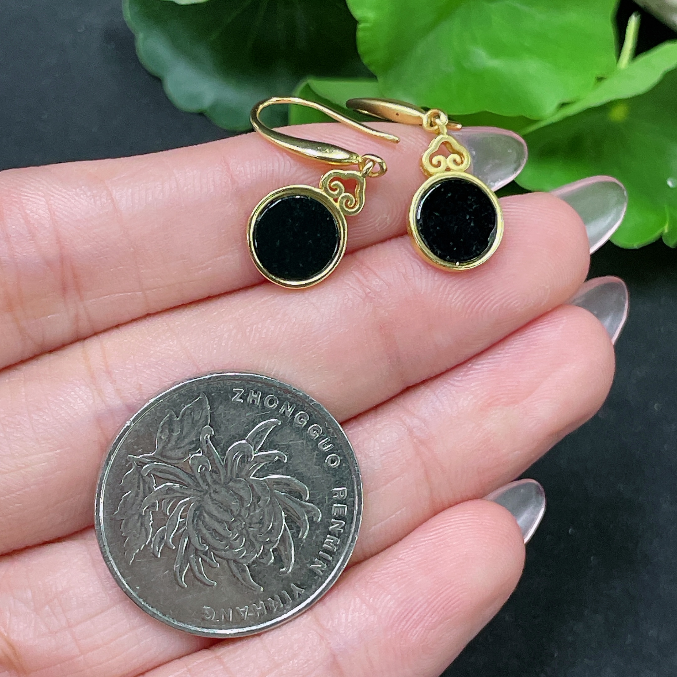 F34958944 Jadeite Inlaid Earrings Non-Gold Inlaid Total Weight Approximately 1.4g