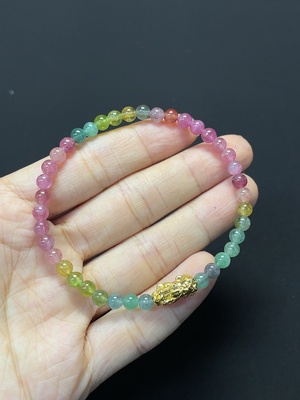 C46536092 碧玺手串 疑似镀金 货品总重约5g 卡4.2mm左右
