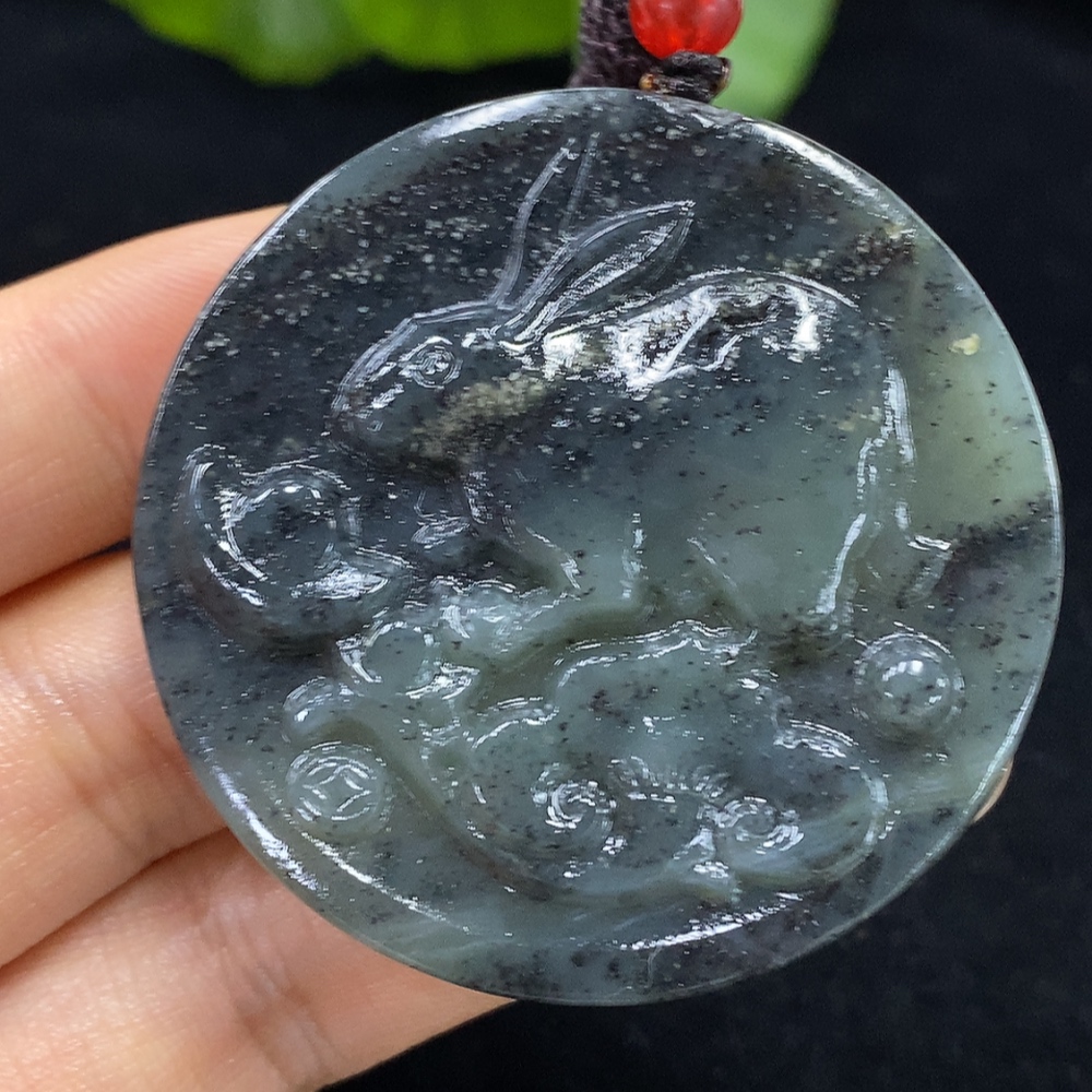H09666265 Hetian Jade Rabbit Pendant with String, Total Weight 34g
