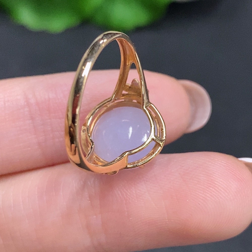 F34060416 Jadeite Cabochon Ring 18k Gold Total Weight Approx. 3g Size 14 with Diamond Accents
