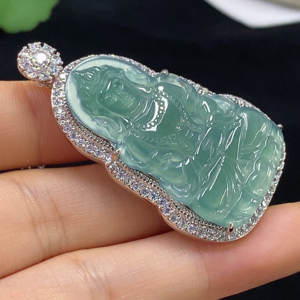 F32789290 Jadeite Cabochon Inlaid Pendant Non-Gold Total Weight Approx. 15.58g (including chain)