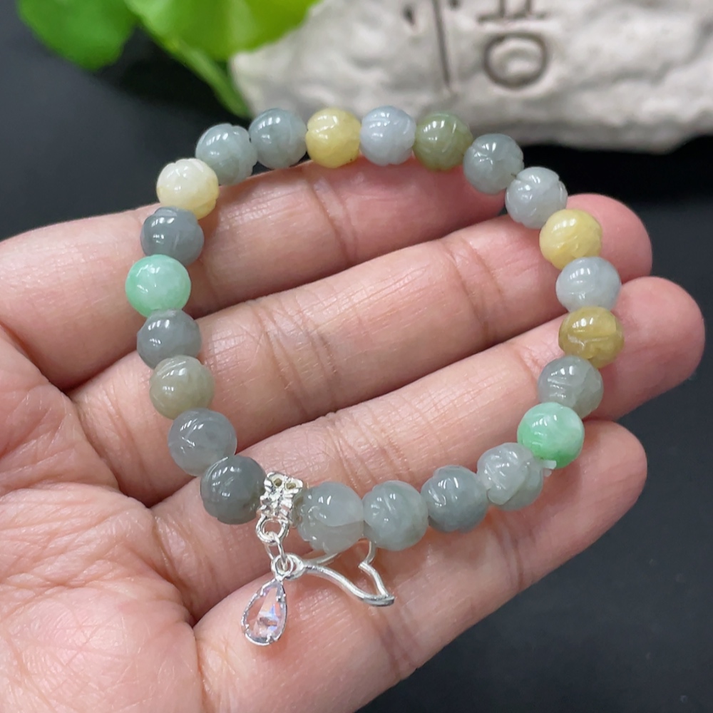 F34999444 Jadeite Bracelet Approx.7.1mm Total Weight Approx.13.6g Non-Gold Accessories Yellow Bead Color Origin Undetermined