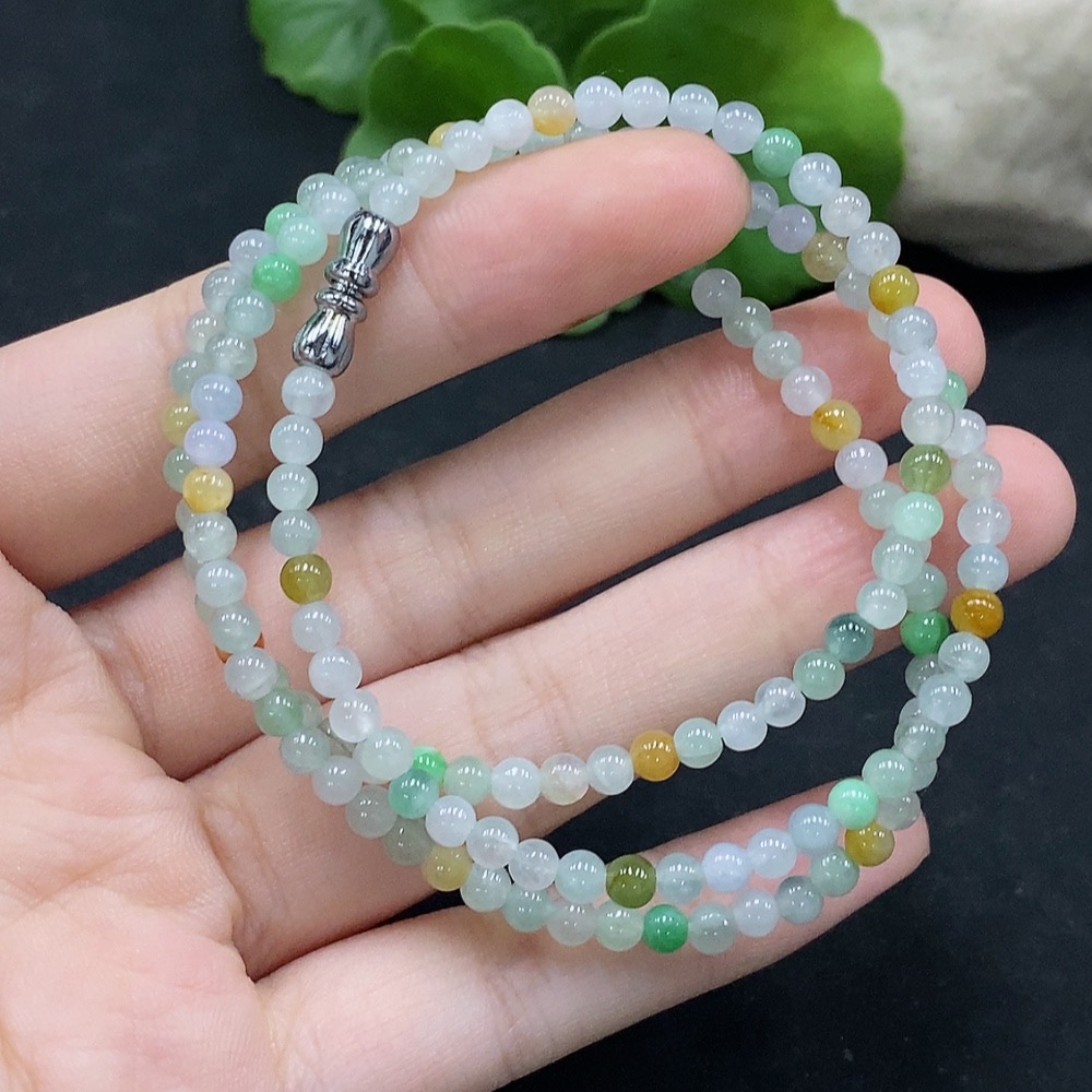 F35089930 Jadeite Beaded Necklace Approx. 3.8mm Total Weight Approx. 13.68g Non-gold Inlaid