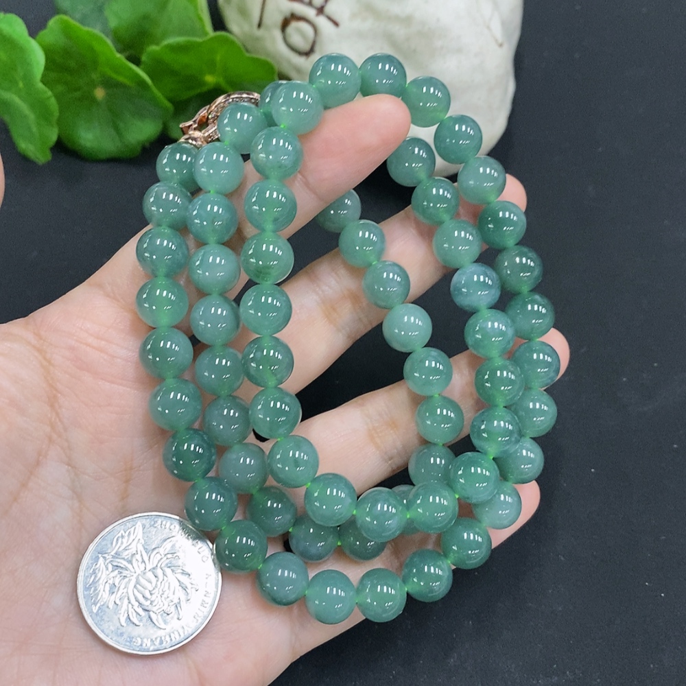 F35127340 Jadeite Beads Necklace Approx. 9.3mm Non-Gold Total Weight Approx. 108g