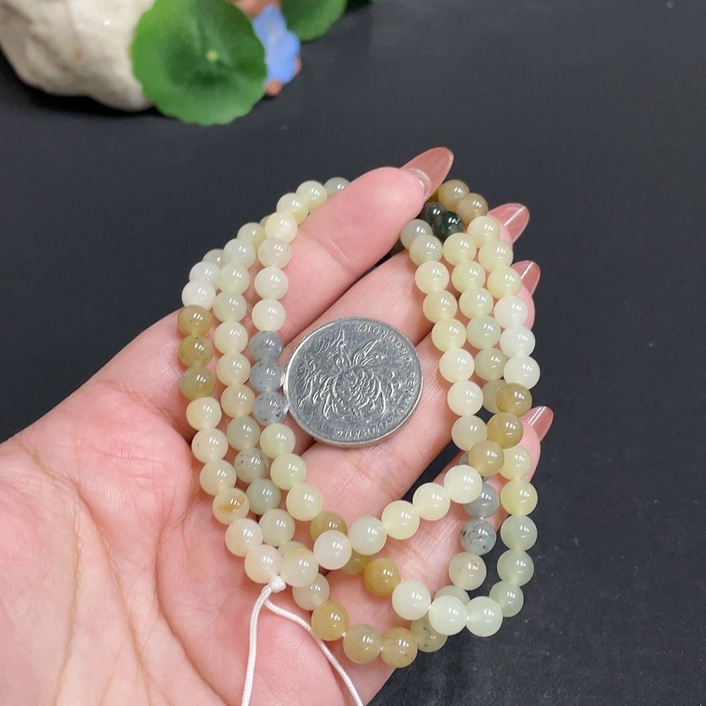 H34010349 Hetian Jade Bead Necklace, Approx. 5.9 mm, Total Weight About 36.8g
