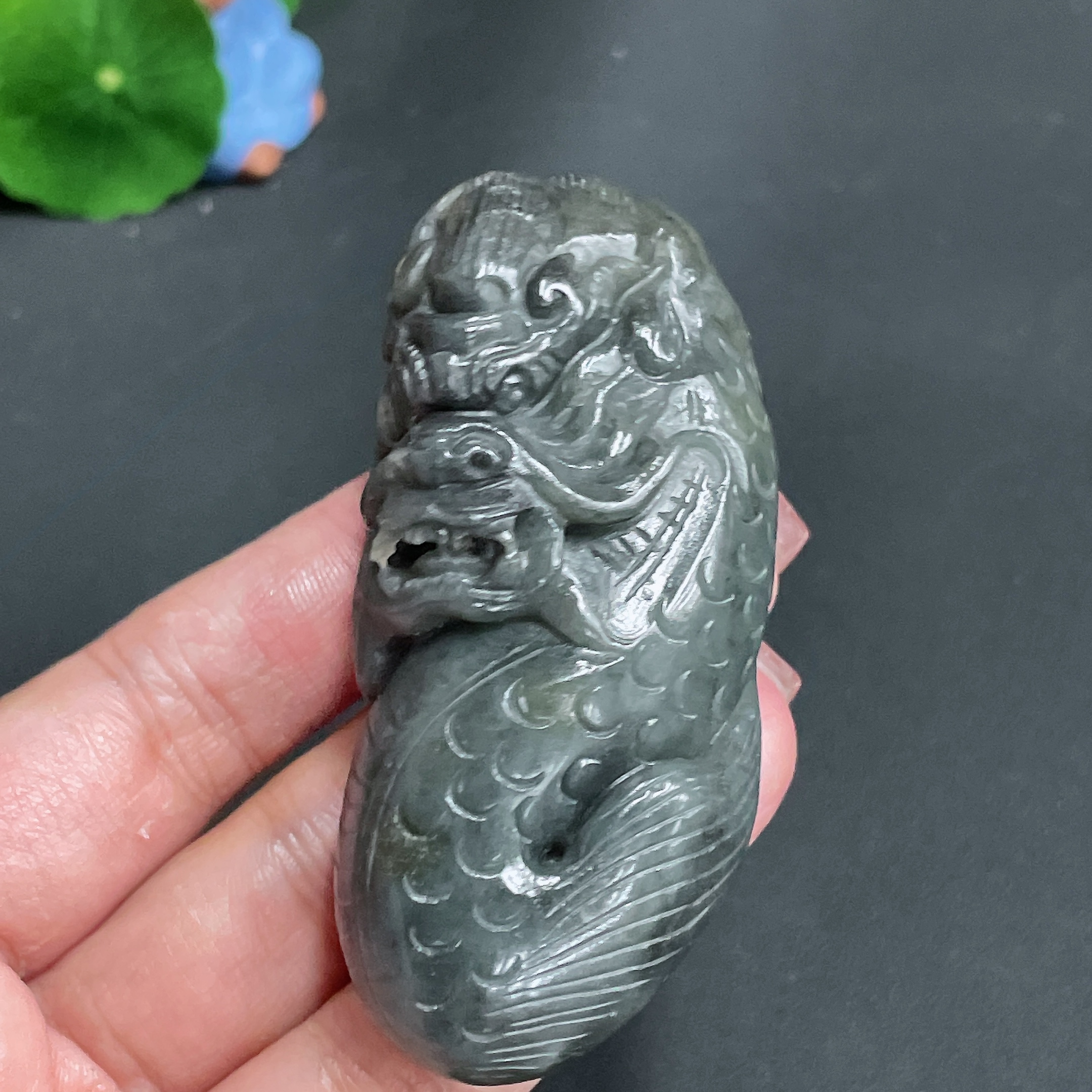 H24804786 Hetian Jade Handheld Ornament - Dragon Fish, Total Weight Approx. 103.9g