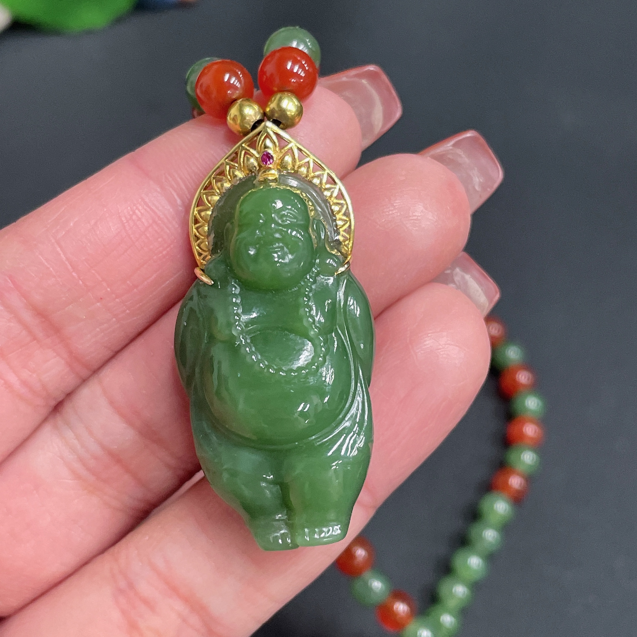 H25839446 Hetian Jade Inlaid Pendant Buddha