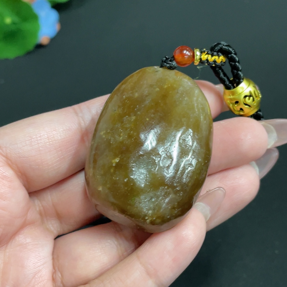 H26015704 Hetian Jade Handheld Carving "Lotus Leaf and Fish