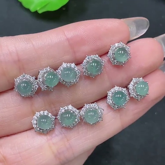 F34065108 Jadeite Inlaid Earrings Sell as a Lot