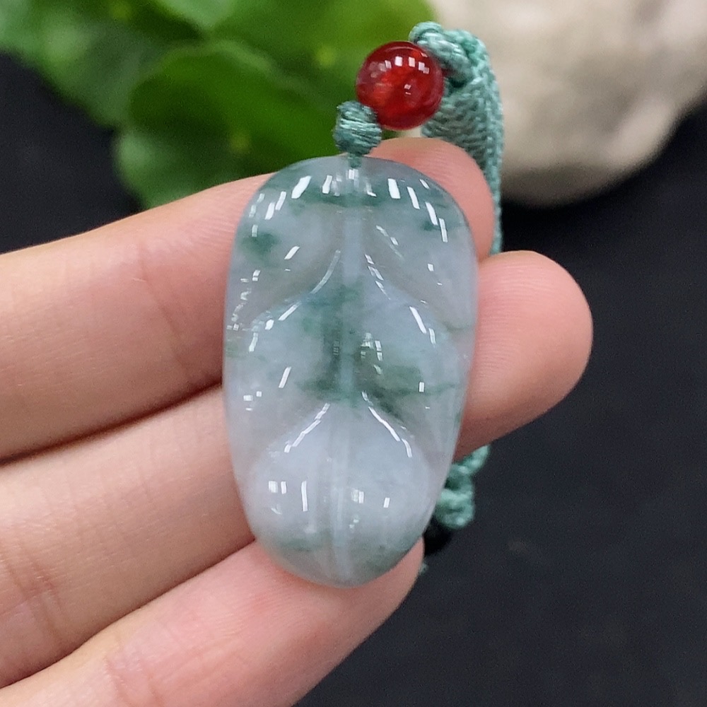 F34057712 Jadeite Leaf Pendant Total Weight Approx. 5.5g Including Rope Weight Non-A Grade Matching Beads