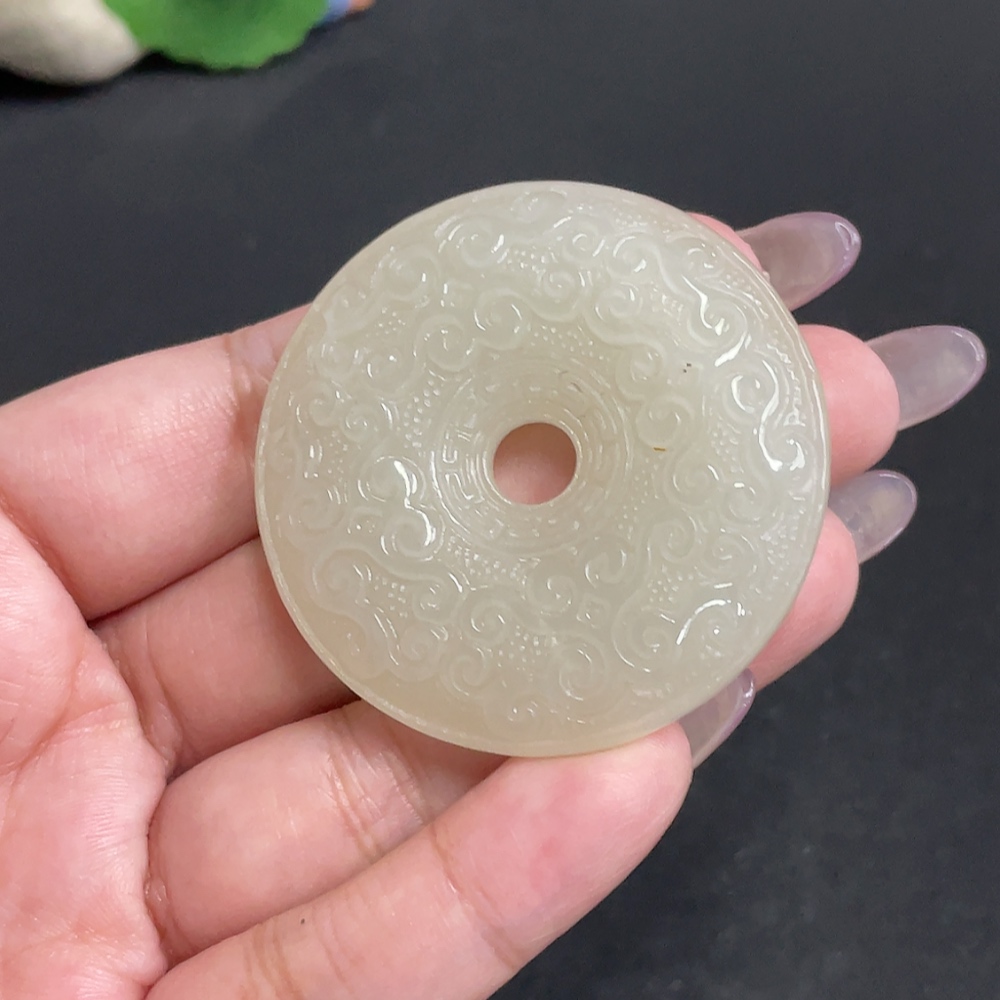 H34957152 Hetian Jade Pendant Antique Button Total Weight Approx. 37.3g