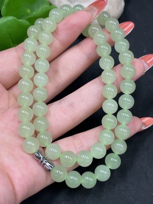 H35112120 Hetian Jade Bead Necklace Non-Gold Approximately 7.7mm Total Weight About 44.1g