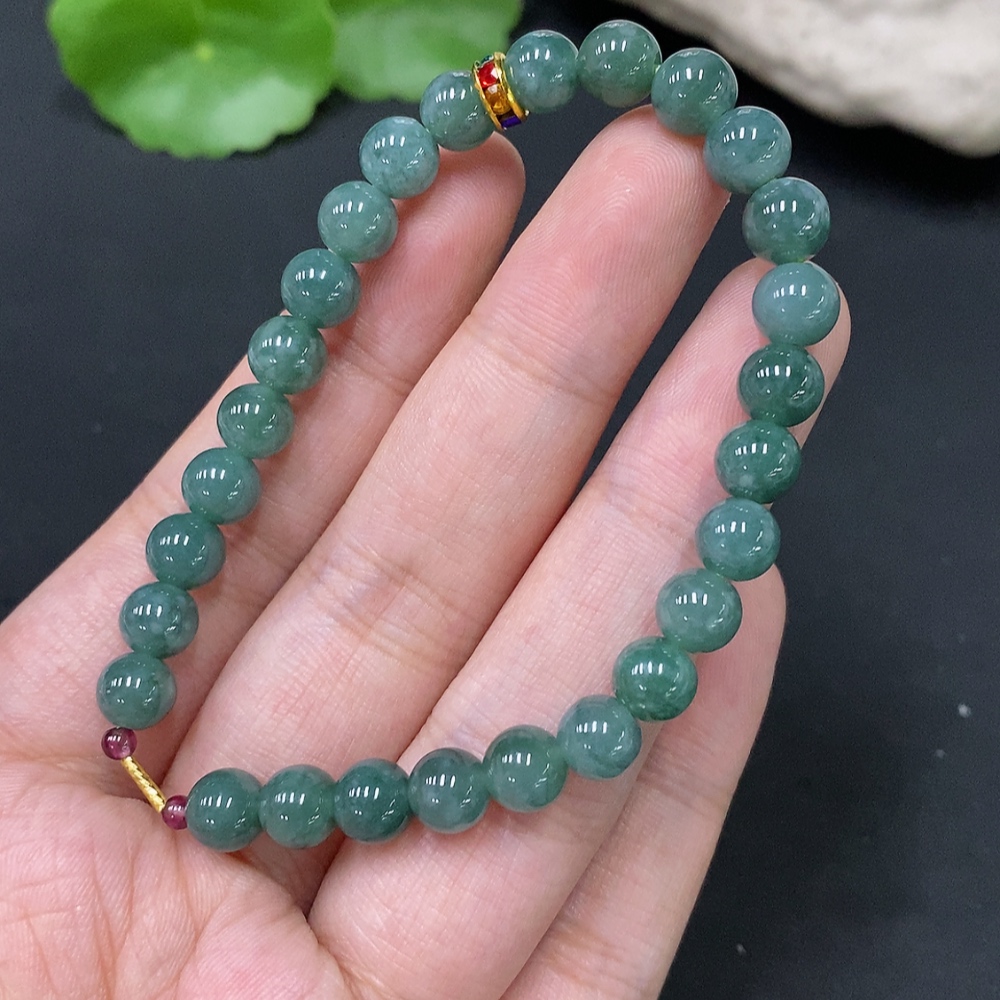 F27123254 Jadeite Bracelet Total Weight Approx.13.04g Oblong Beads 18k Rest Non-Gold Size Approx.6.7mm