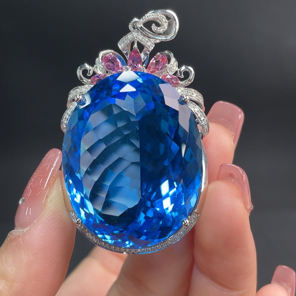 C24768950 18K Gold Topaz Pendant with Color Origin Undetermined and Pink Tourmaline, Total Weight Approx. 30.58g