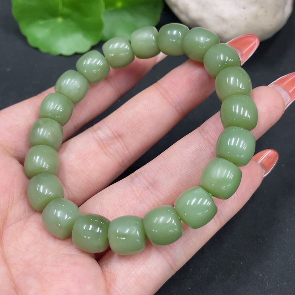 H35085093 Hetian Jade Bracelet Approx.10.1mm Total Weight Approx.35.7g