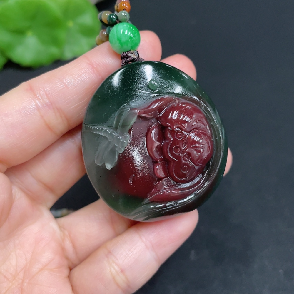 H35103687 Purple-Green Agate Pendant    Lotus