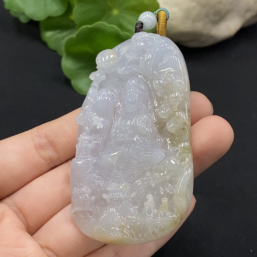 F35115097 Jadeite Landscape Guanyin Pendant, Total Weight Approx. 48.38g