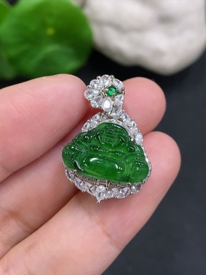 F34000010 Jadeite Buddha Inlay Piece Non-Gold Total Weight Approx.4g