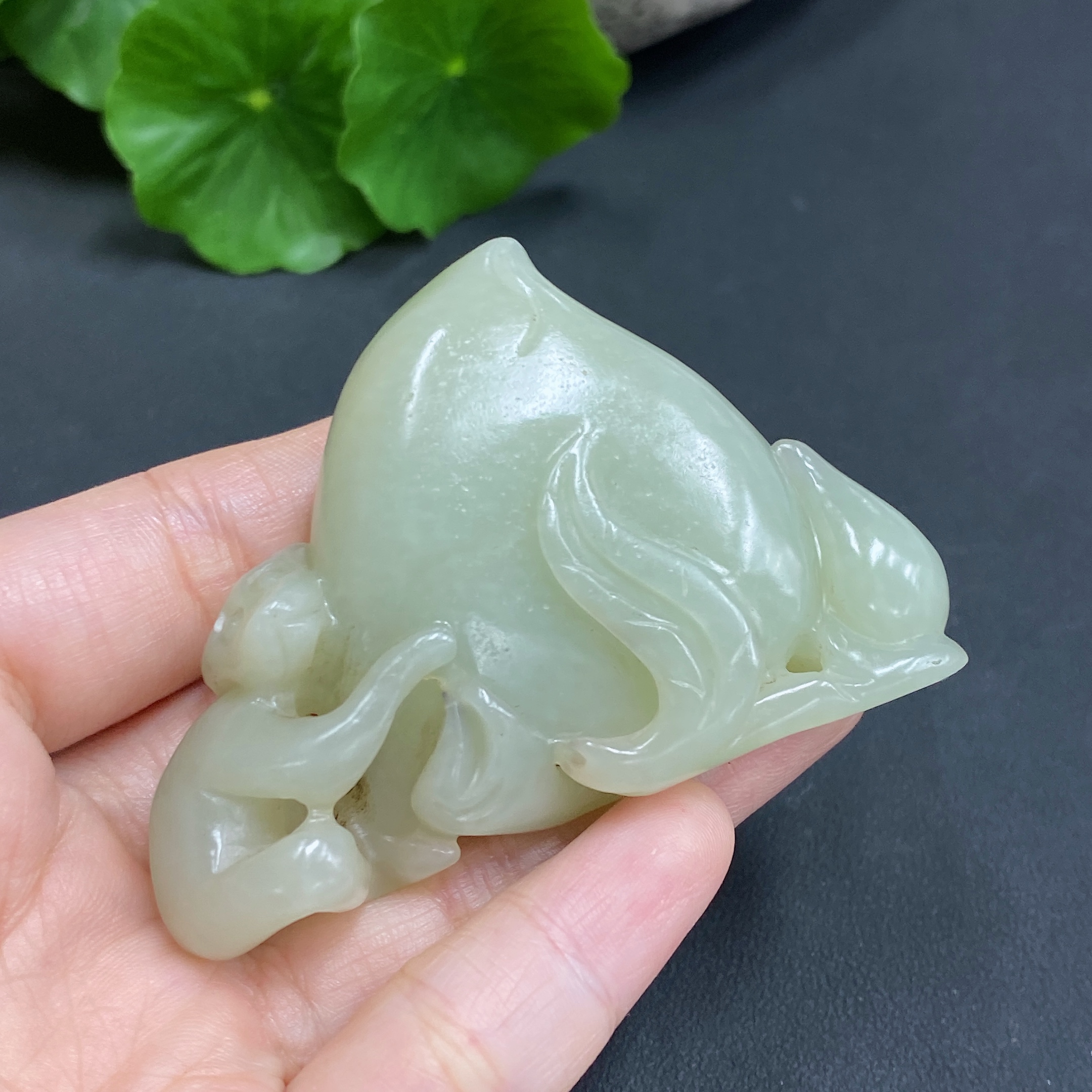 H17865316 Hetian Jade Handheld Carving - Monkey Offering Longevity