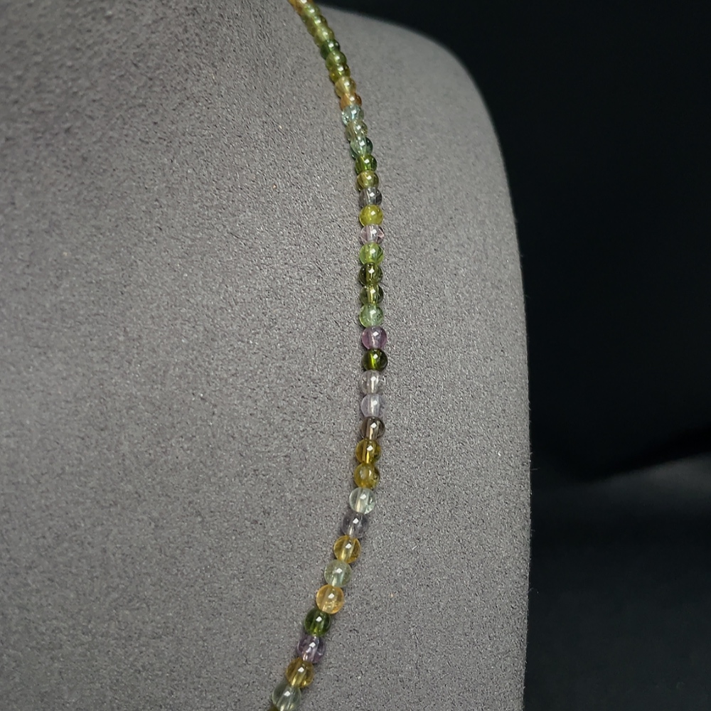 C32744743 Tourmaline bead necklace with other mineral components, visible organic matter, total weight approx. 8.50g, size 3-5.2mm, non-gold