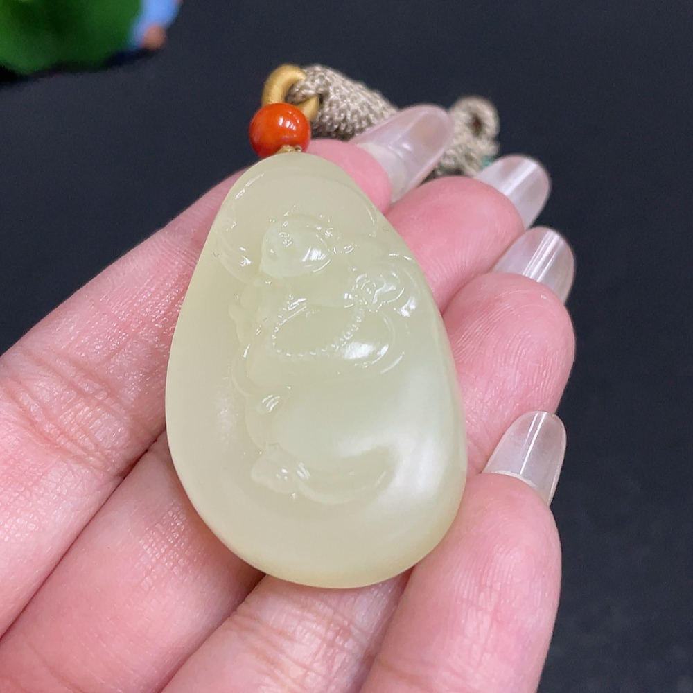 H29378737 Hetian Jade Pendant - Buddha Figure, Total Weight [with rope] 23.2g