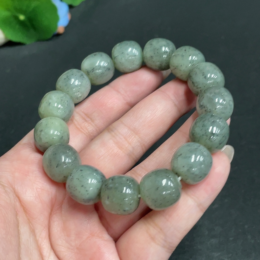H30464506 Hetian Jade Bead Bracelet, Approx. 13.7 mm, Total Weight Approx. 69.4g