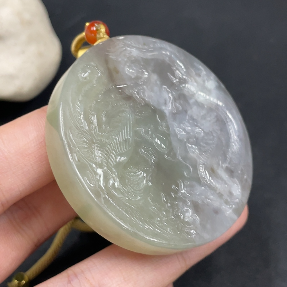 H30561150 Hetian Jade Pendant    Dragon and Phoenix Bring Prosperity