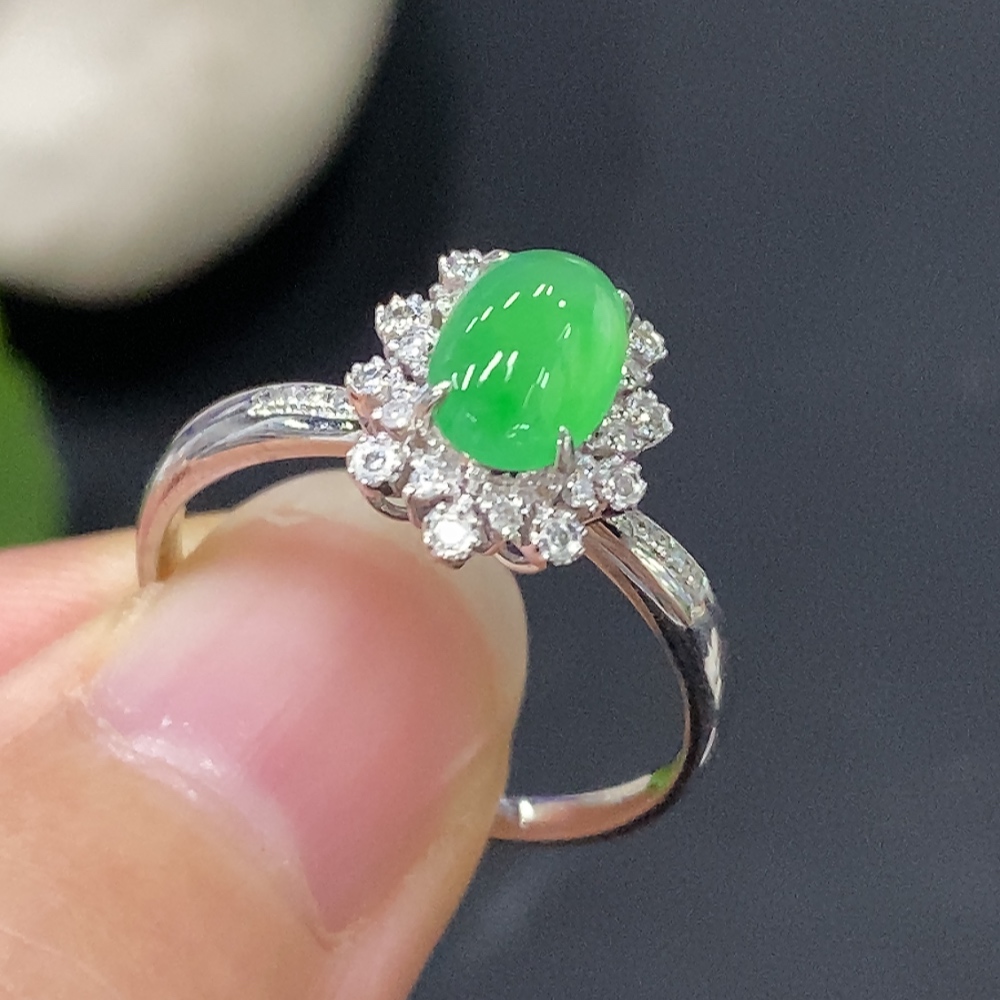 F29357648 Jadeite and Diamond Ring in 18k Gold, Size 13, Total Weight Approx. 2.58g