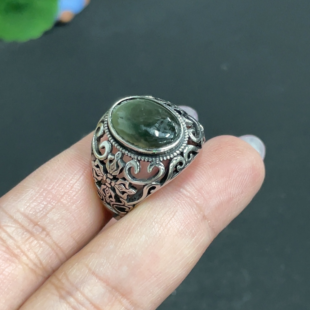 H33848259 Hetian Jade Inlaid Adjustable Ring