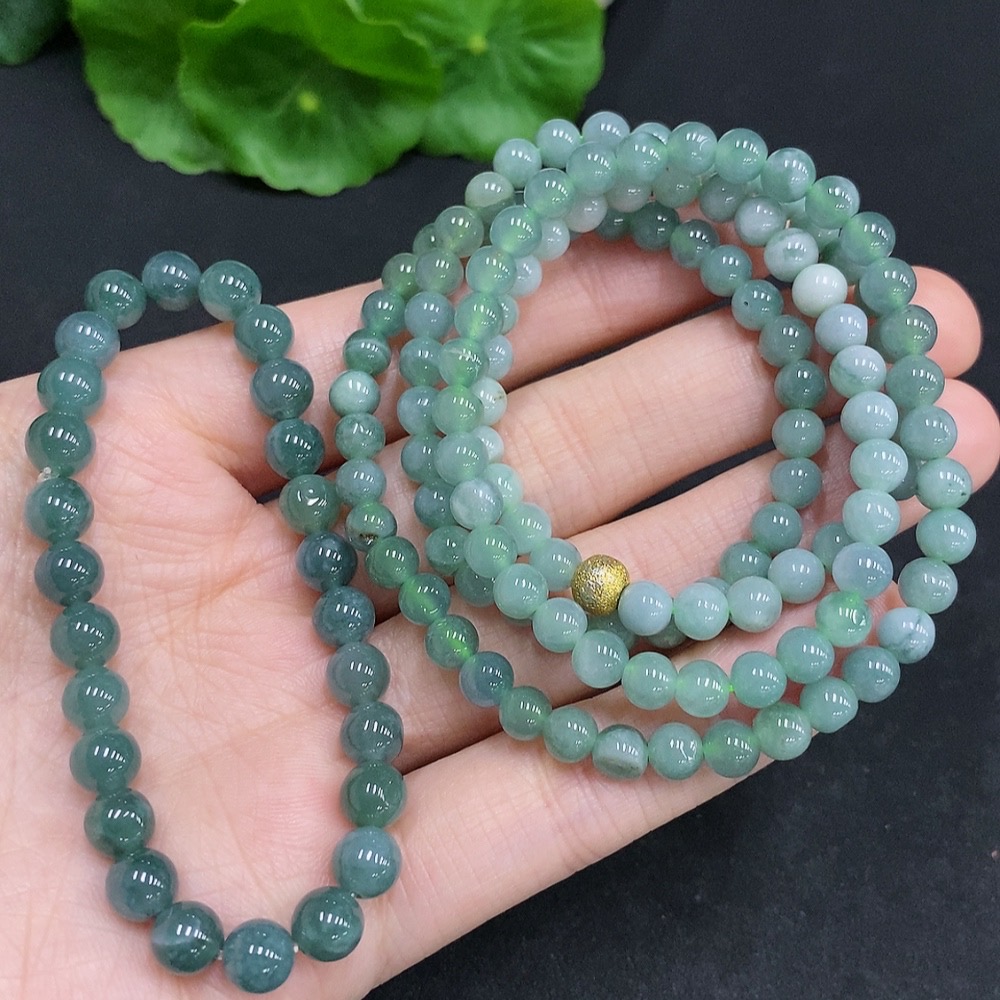 F32807075 Jadeite Bead Necklace + Bracelet Sell as a Lot Non-Gold Inlaid