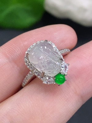 F34001077 Jadeite Inlaid Ring, Adjustable Size, Non-Gold Inlaid, Total Weight Approx. 2.6g