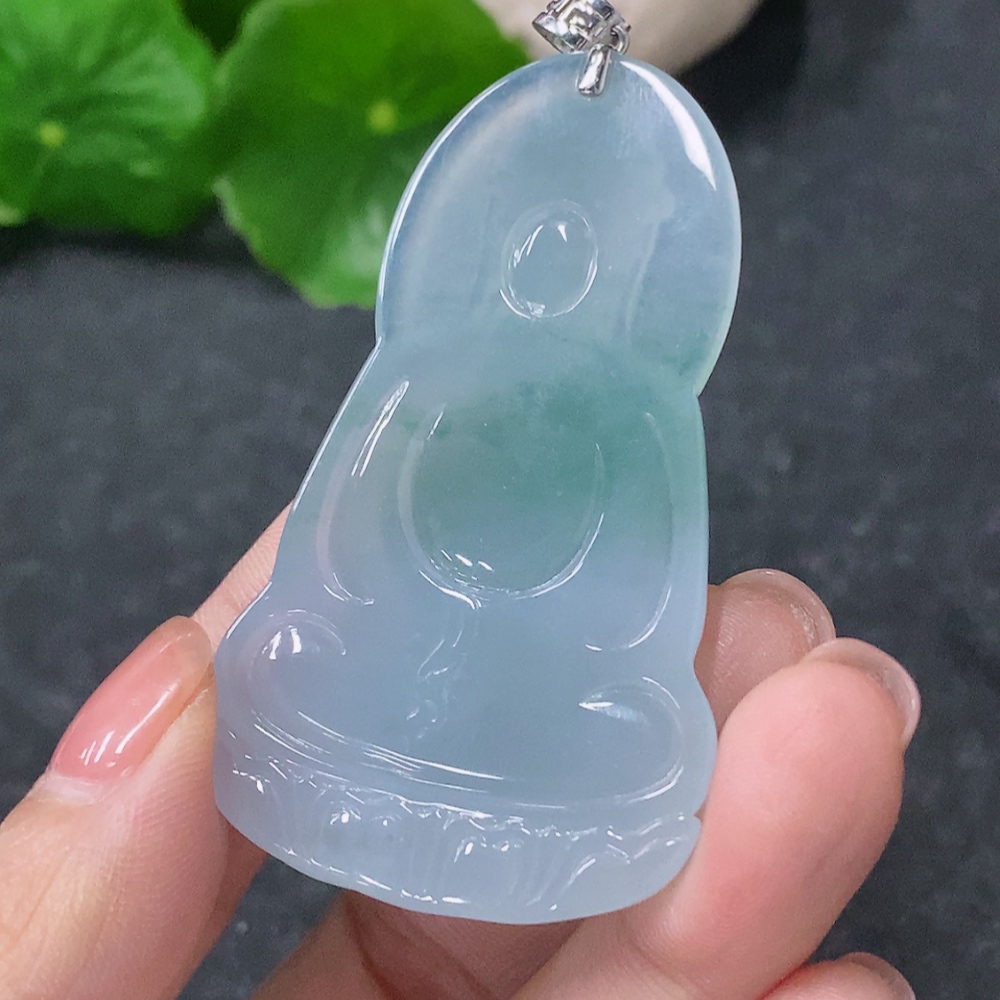 F34075855 Jadeite Pendant Guanyin with 18K Gold and Diamond Accents, Total Weight Approx. 21.16g