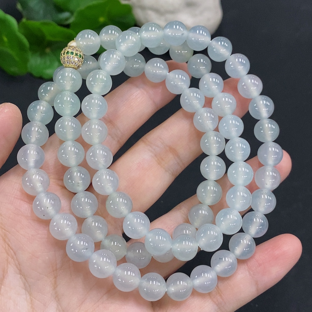 F34023752 Jadeite Bead Necklace Approx. 8.2mm Non-gold Total Weight Approx. 80.2g
