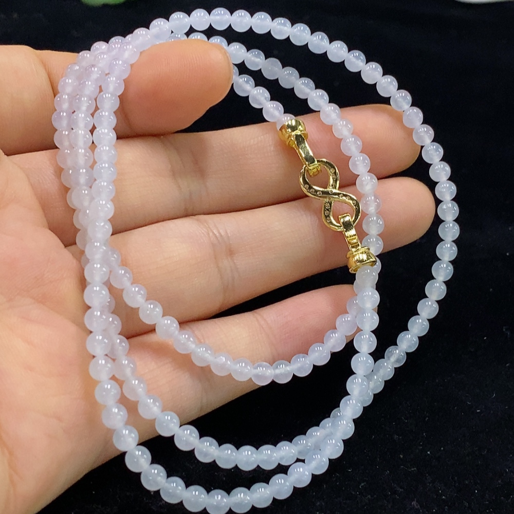 F33912021 Jadeite Beaded Necklace Approx. 3.6mm Total Weight Approx. 16g Non-gold Clasp