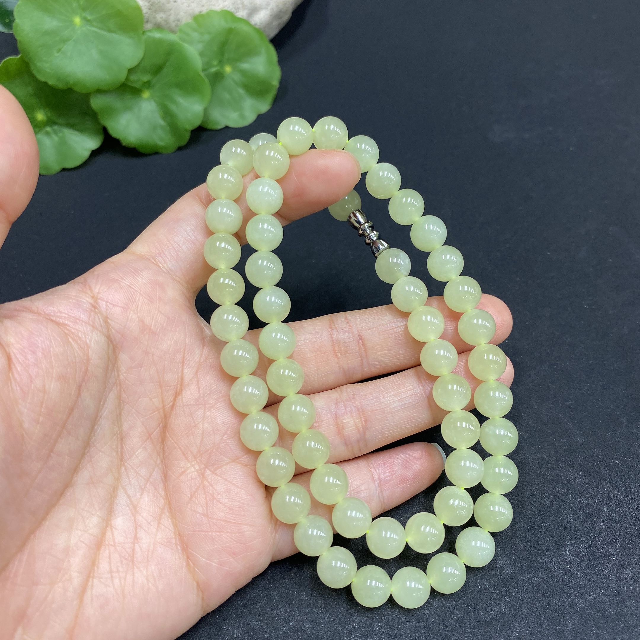 H33878358 Hetian Jade Bead Necklace Approx. 7.8mm Beads Total Weight Approx. 43.8g
