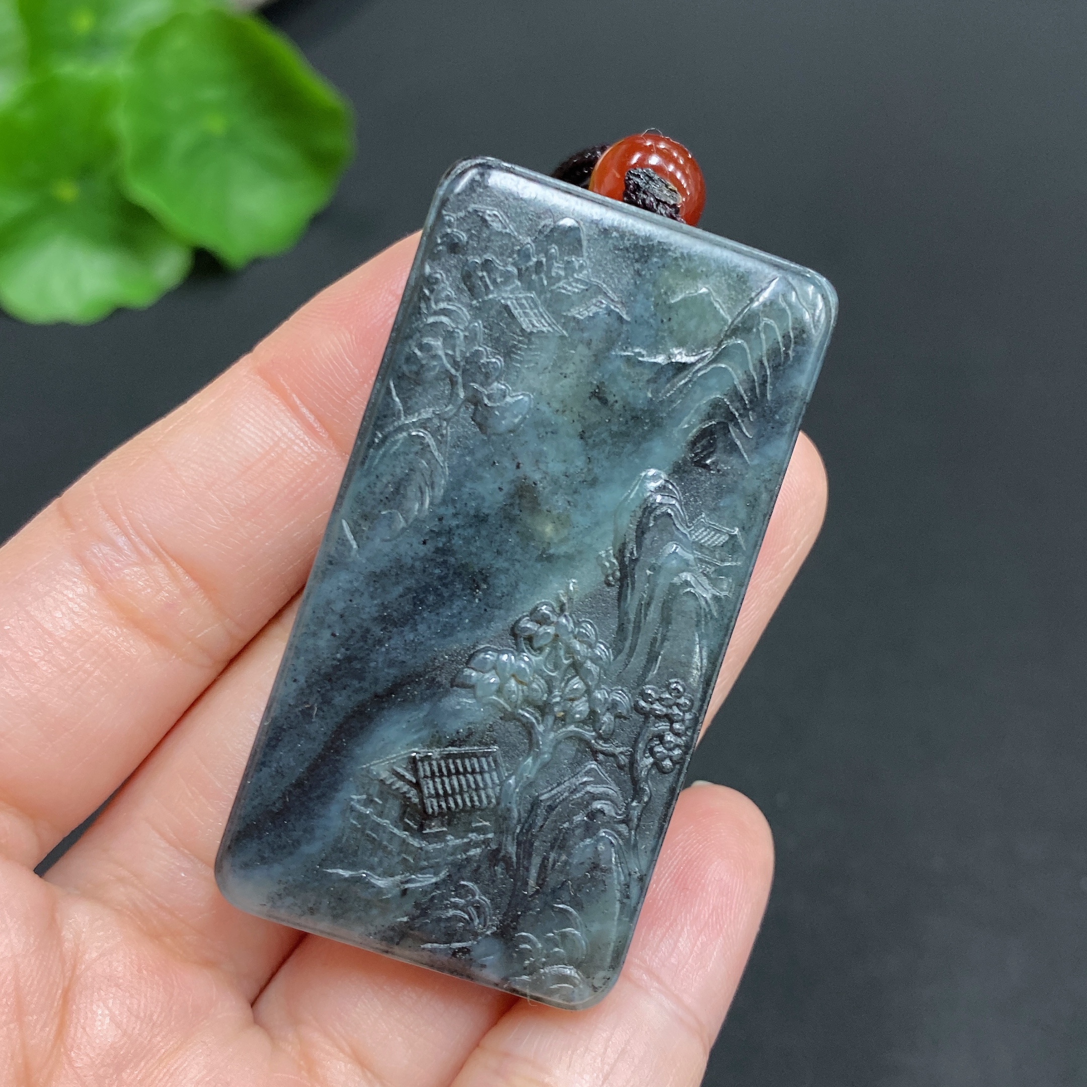 H23685914 Hetian Jade Pendant Landscape Plaque Total Weight Approx. (including rope) 35.6g