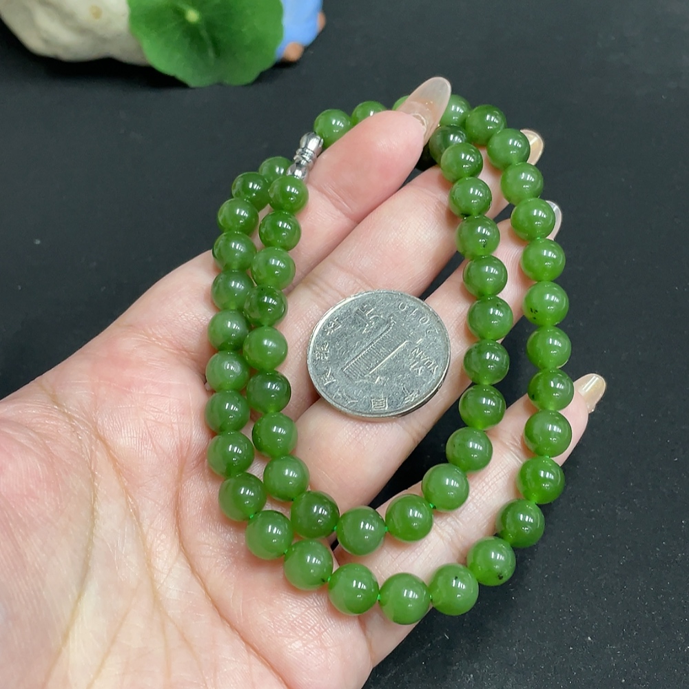 H32736683 Hetian Jade Bead Necklace, Approx. 7.9mm, Total Weight Approx. 44.8g