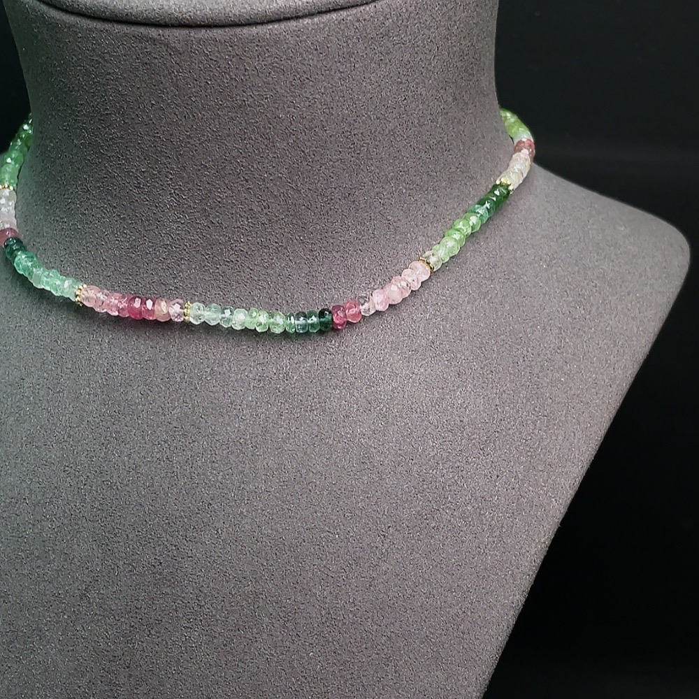 C34990935 Tourmaline Beaded Necklace Non-Gold Visible Organic Matter Total Weight Approx.10.13g Size About 4.1mm
