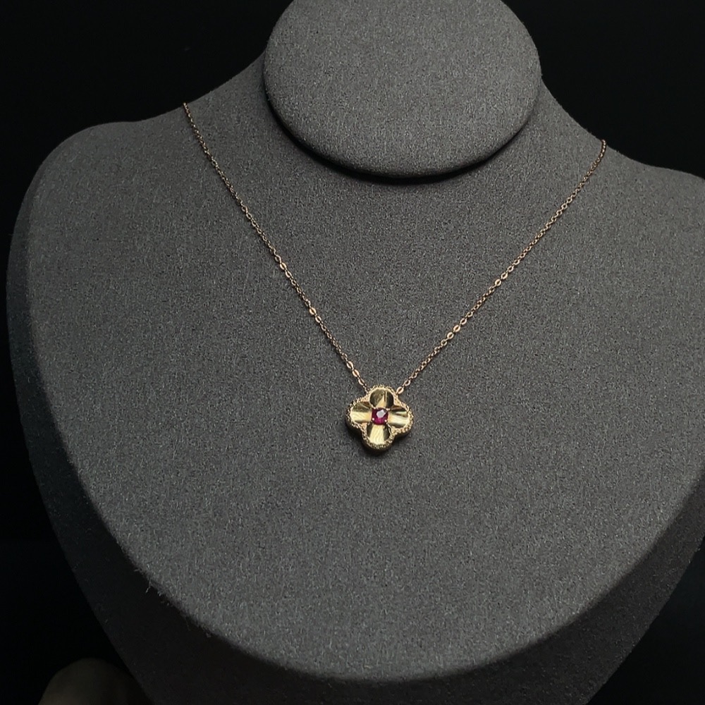 C29370129 Ruby Inlaid Necklace, 18k Gold, Item Weight Including Chain Approximately 2.17g