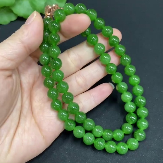 H34986385 Hetian Jade Jasper Bead Necklace, Approx. 8mm, Non-Gold, Total Weight Approx. 48.9g