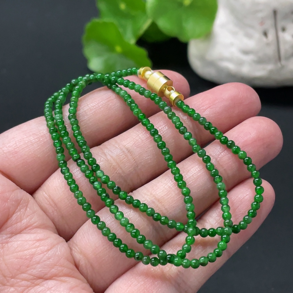 F34018023 Jadeite Bead Necklace Card 2.5mm Approx. Non-Gold Total Weight Approx. 5.74g Including Other Mineral Components