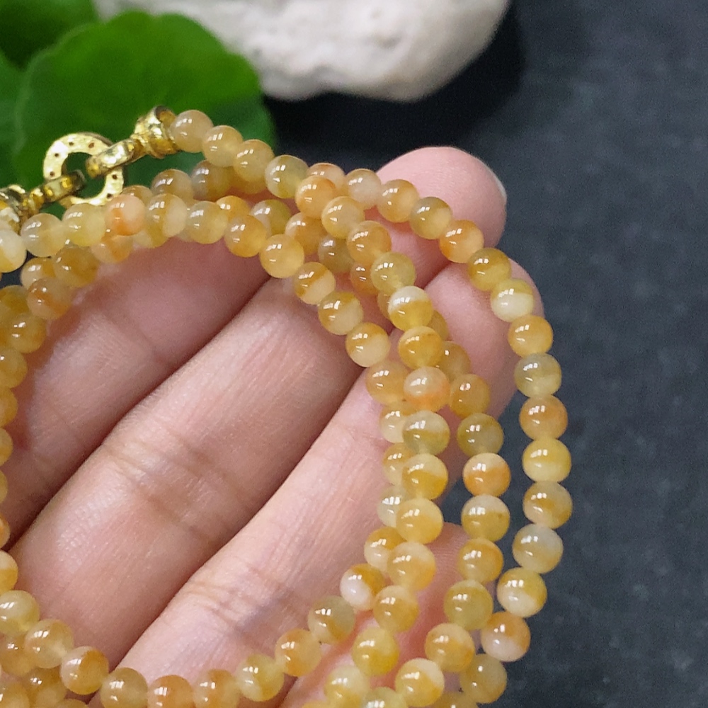 F33942890 Jadeite Bead Necklace Approx. 4mm Non-Gold Total Weight Approx. 17.38g Yellow Part Color Origin Undetermined
