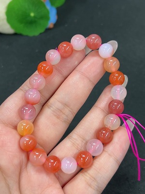 H41923245 盐源玛瑙手串 卡9mm左右 仅红色 货品总重约23.8g