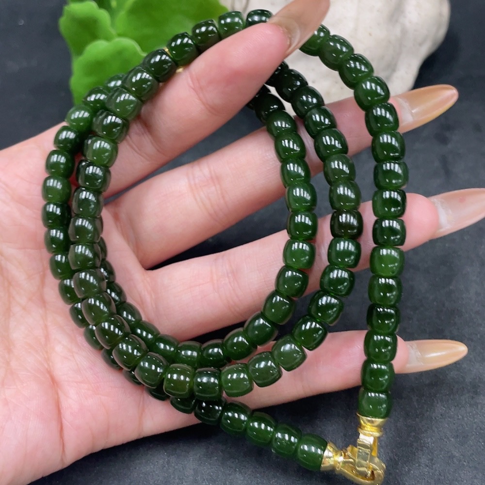 H32778114 Hetian Jade Bead Necklace Approx. 6.7mm Total Weight Approx. 63.2g