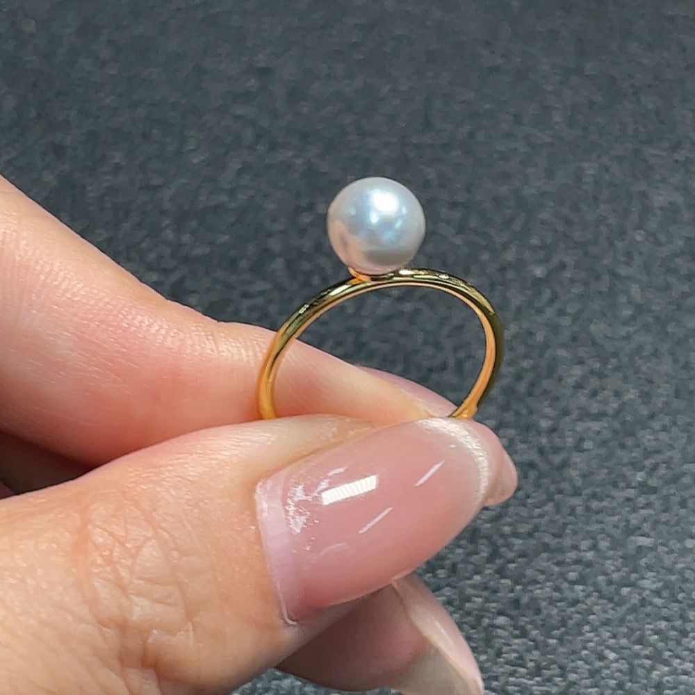 C34992255 Seawater pearl ring, color origin undetermined, non-gold, adjustable, total weight approx. 1.2g, size around 6.8mm